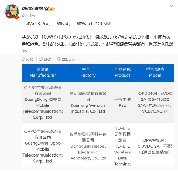 一加全家桶來了!一加 Ace 3 Pro、Pad、Watch入網