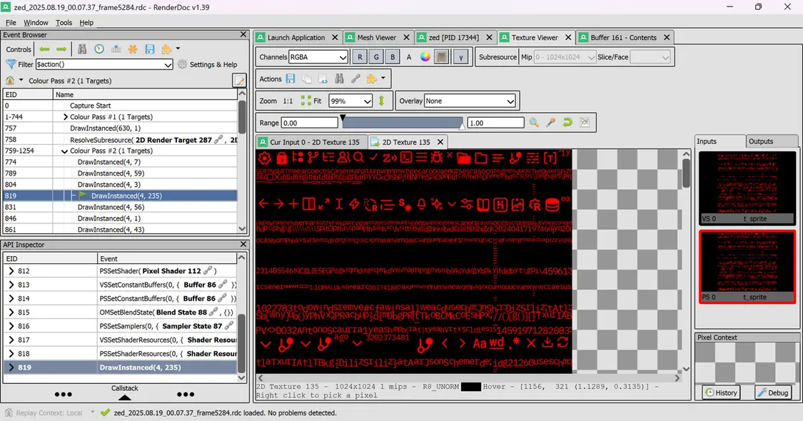 Zed編輯器Windows版開(kāi)發(fā)受阻,難題如何攻克? Inspecting Zed's rendering using RenderDoc. Here we're viewing the glyph atlas—a GPU texture that contains one copy of every glyph in the frame