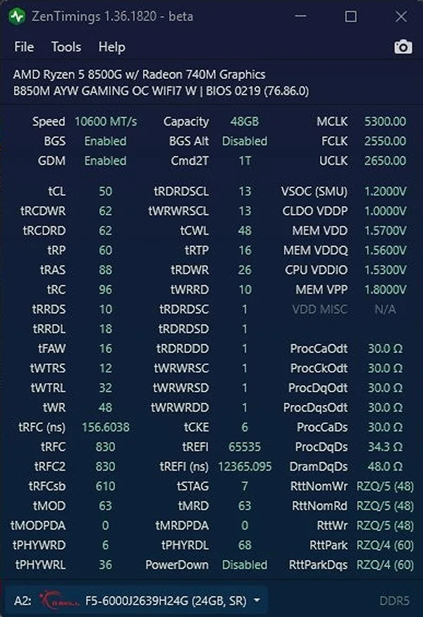 AMD平臺24GBx2 DDR5超至10600MT/sv華碩B850M AYW助力 AMD平臺24GBx2 DDR5超至10600MT/s!華碩B850M AYW助力