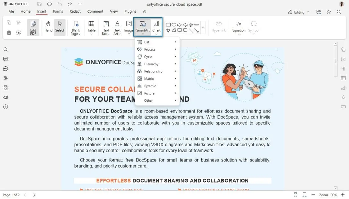 開源辦公套件ONLYOFFICE Docs 9.1發布:PDF支持密文處理 ONLYOFFICE Docs 9.1 PDF Editor